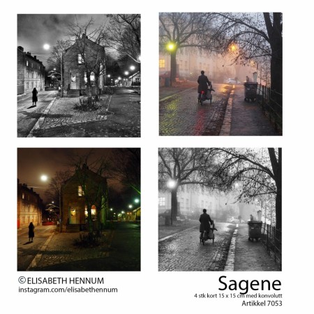 4 doble postkort (15 x 15 cm) m/konvolutt - Sagene