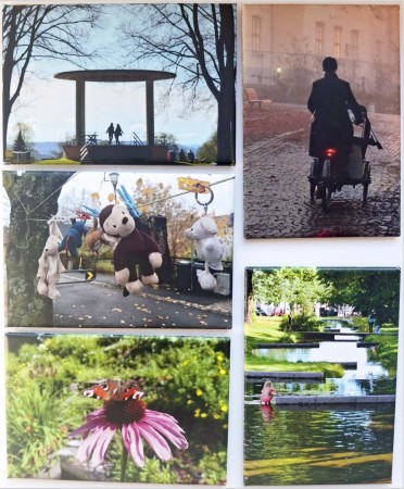 Fem stk 76 x 53 mm kjøleskapsmagnet, motiv fra Sagene Oslo