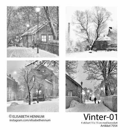4 doble postkort (15 x 15 cm) m/konvolutt - Vinter-01